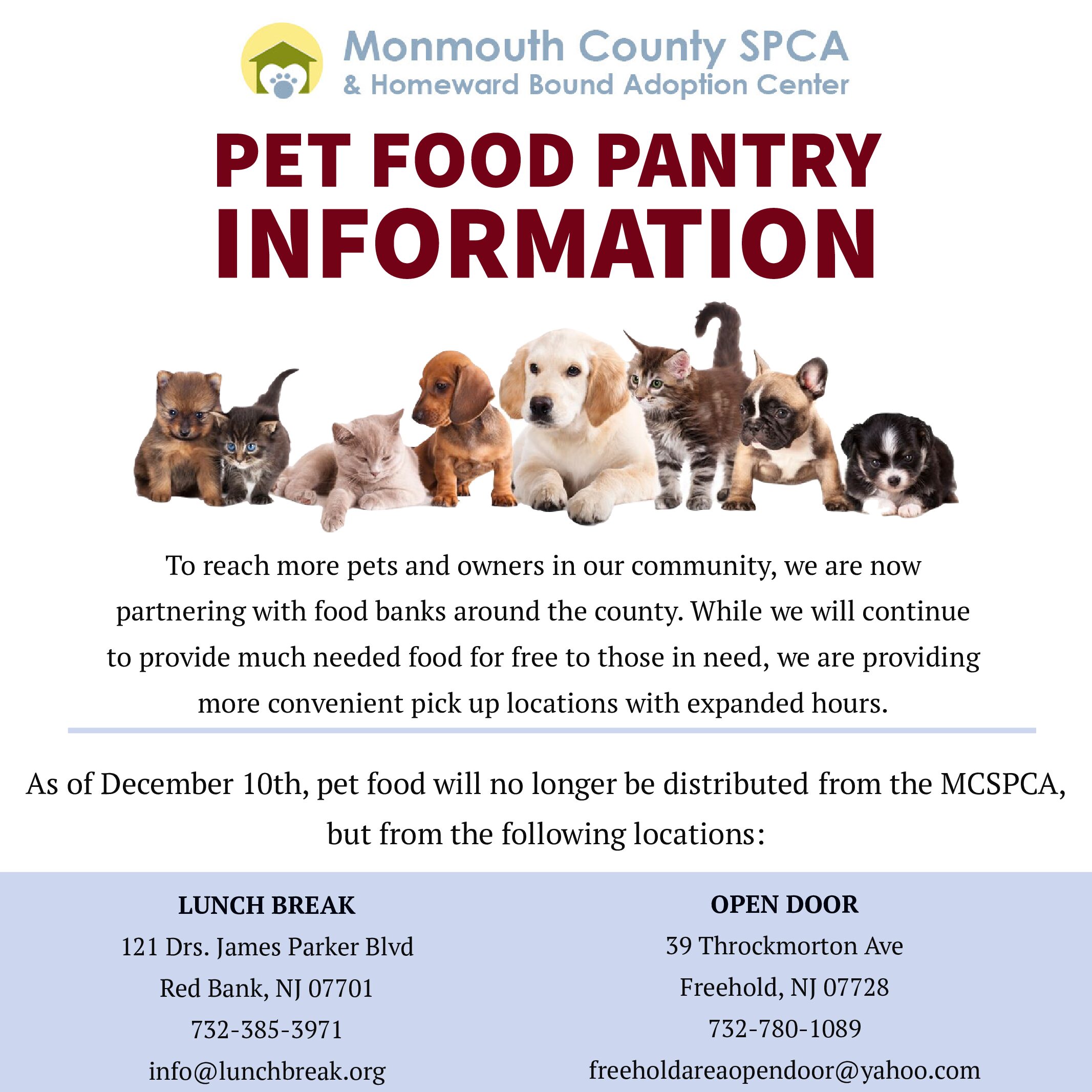 Pet Pantry Update Monmouth County Spca